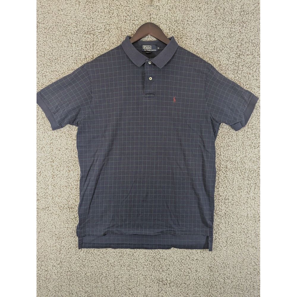 Vintage POLO RALPH LAUREN Blue with Green Check‎ Men's Size XL Short Sleeve Golf